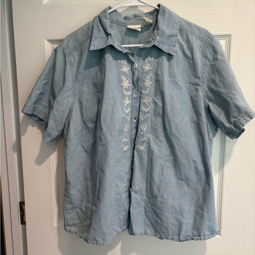 Vintage Light Blue Embroidered Women’s Shirt